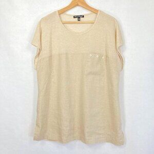 Picadilly Made In Canada Linen Blend Short Sleeve Blouse Coastal Boho L